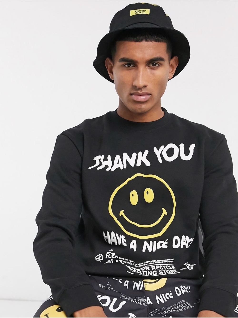 Chinatown Market Smiley Twisted Have A Nice Day co-ord in black Medium
